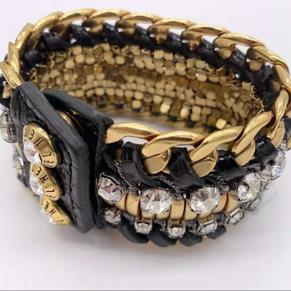 Henri Bendel Leather Crystal Snap Cuff Bracelet - Picture 8 of 9